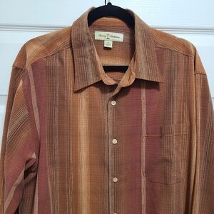 Tommy Bahama Silk‎ XL button down shirt Mens Striped redish brown colorway